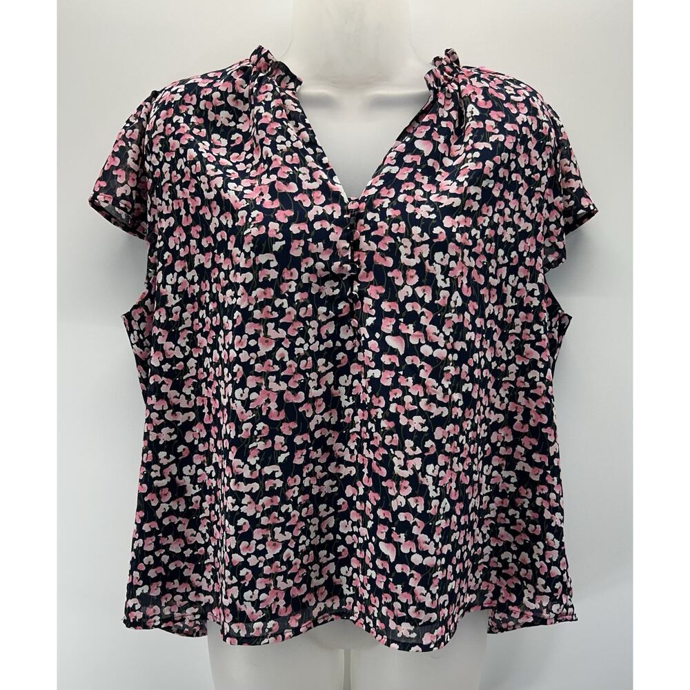J Crew Blouse Top M Navy Pink Floral Bohemian Cottage Core Casual School